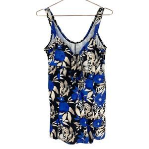 Byron Blue Swimdress Womens US 12 Blue Black Tropical Print Padded Slimming